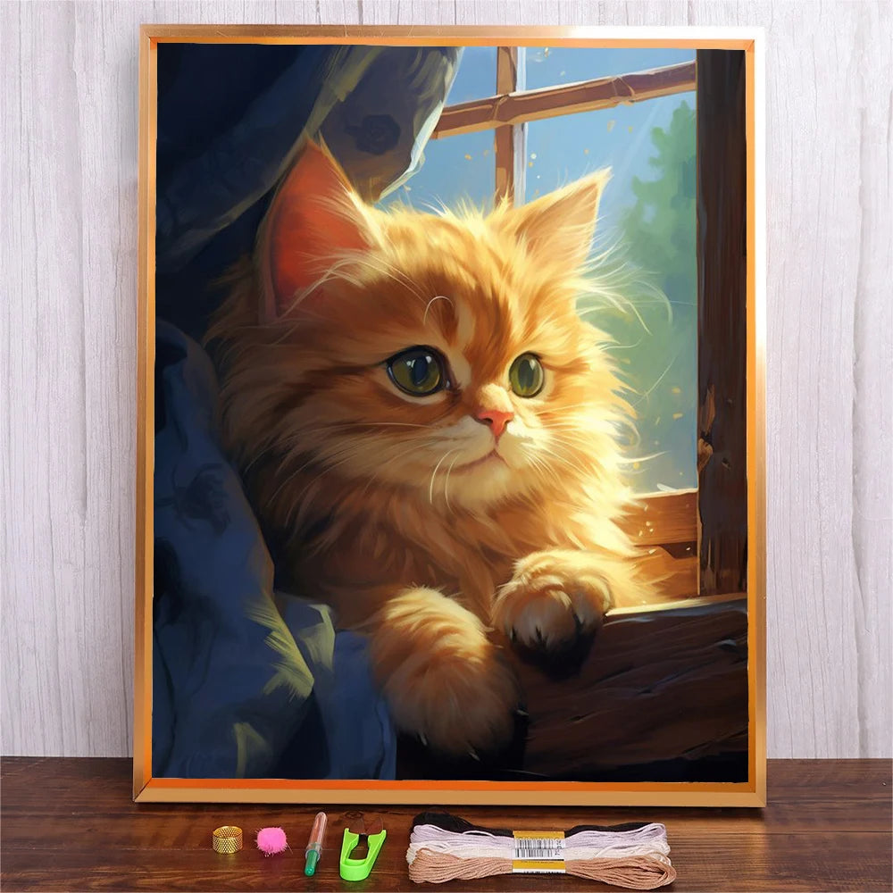 Cartoon Cat Embroidery Kits - Cross Stitch Starter Kit for All Ages