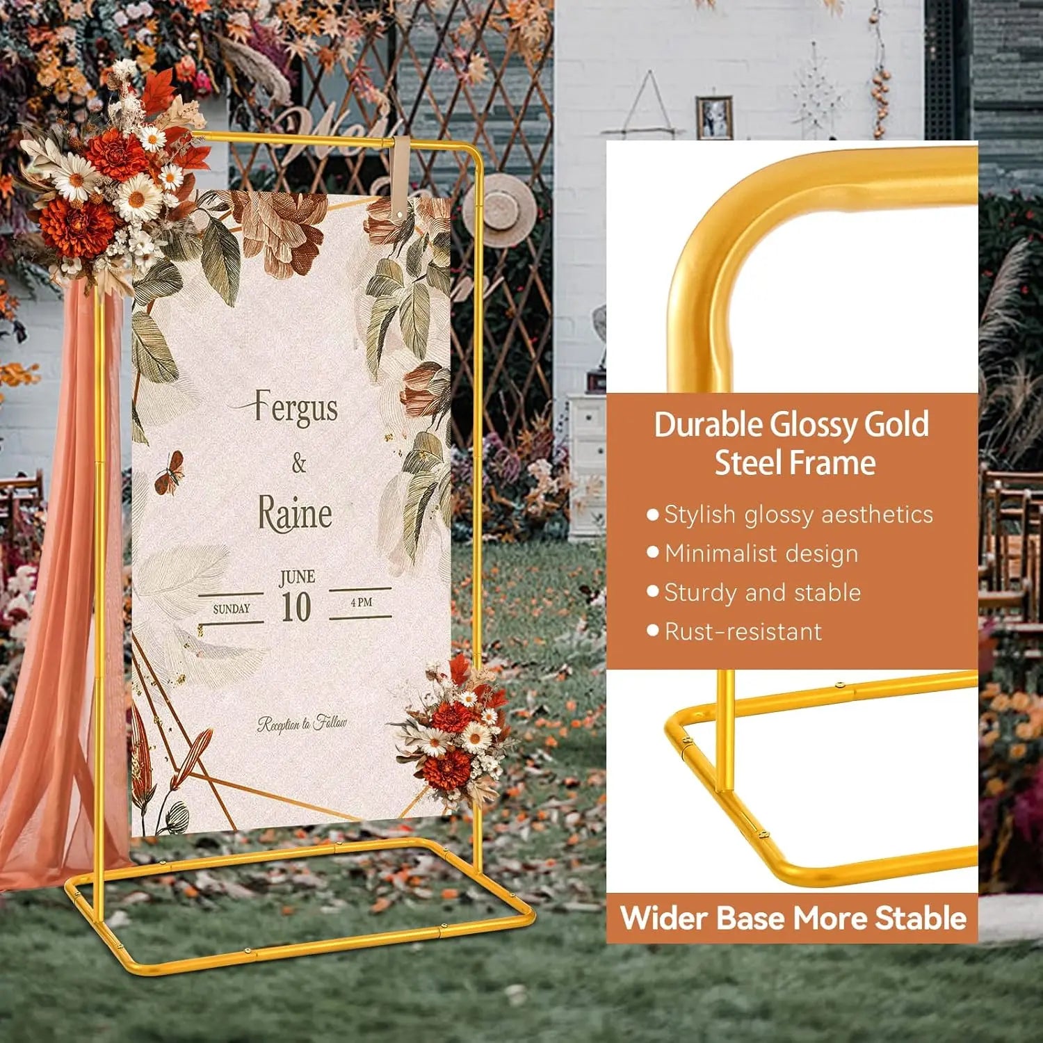 Heavy Duty Wedding Welcome Sign Stand with Leather Straps