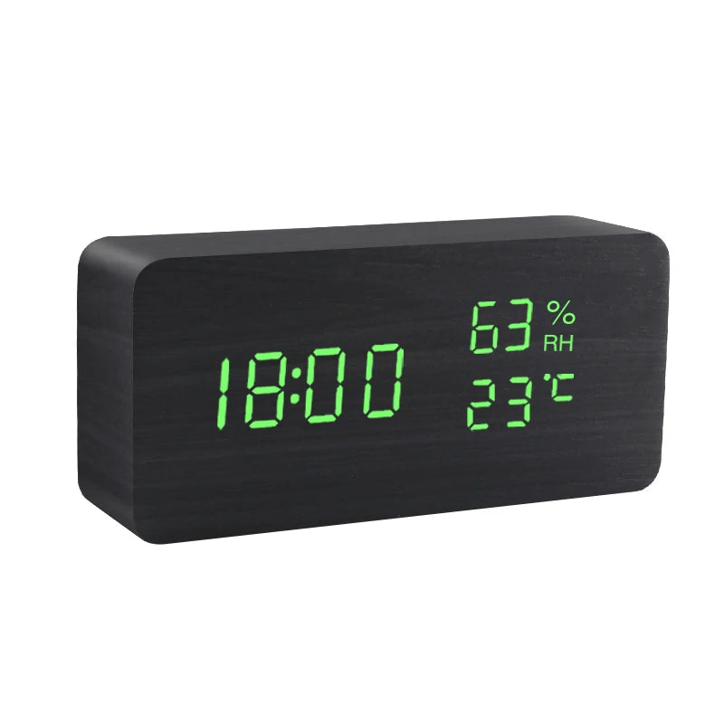 Voice Control LED Wooden Alarm Clock - USB/AAA Powered