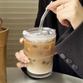 Eco-Friendly 600ml Ribbed Glass Tumbler with Lid & Straw - Stylish Drinkware