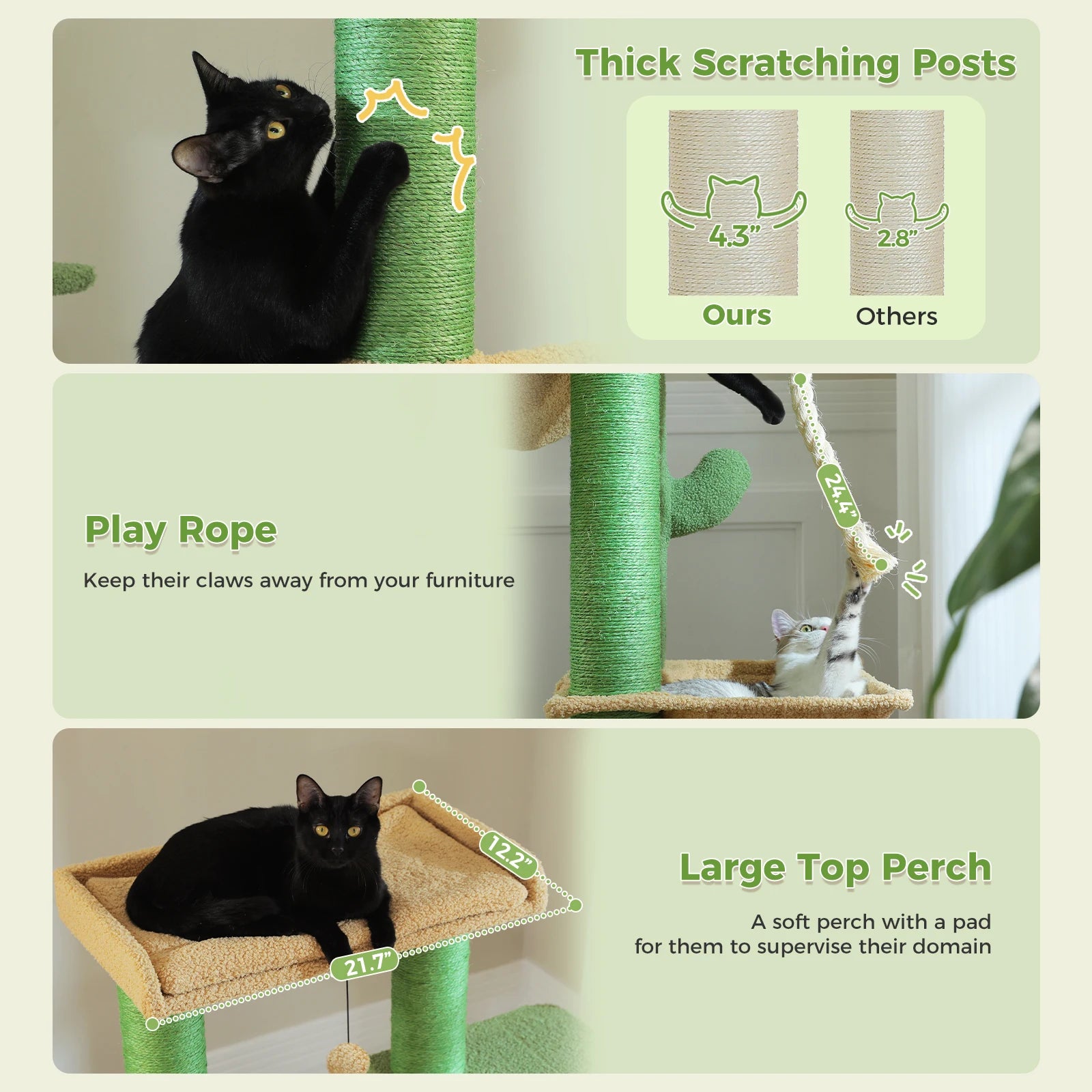 Multi-Level Cat Tree with Scratching Posts for Large Cats