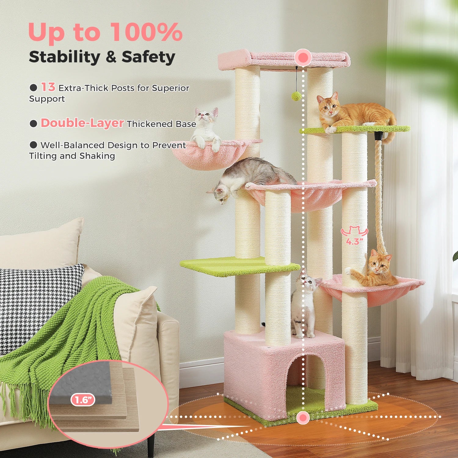 Multi-Level Cat Tree with Scratching Posts for Large Cats