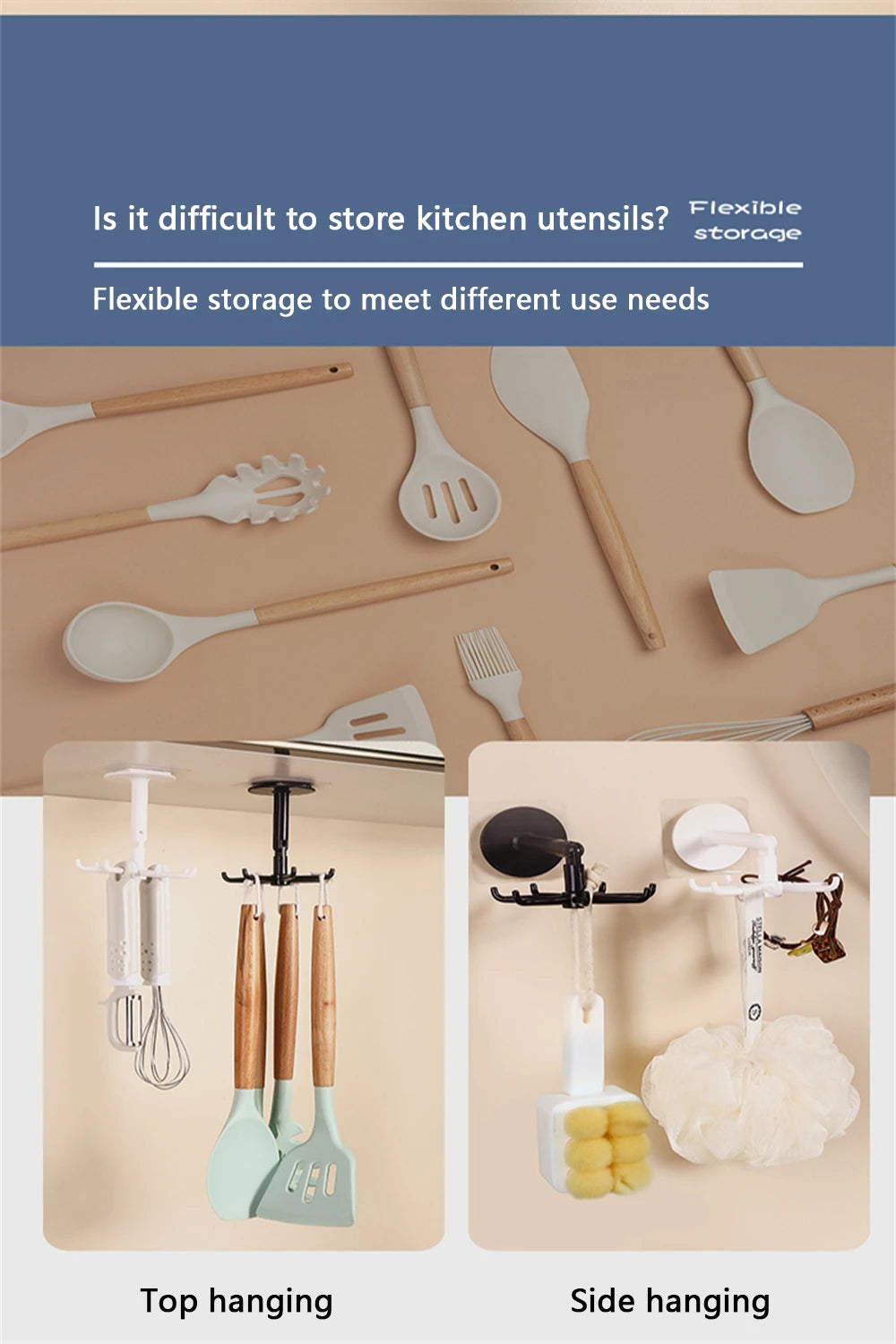 7-Claw Rotatable Self-Adhesive Kitchen Storage Hook