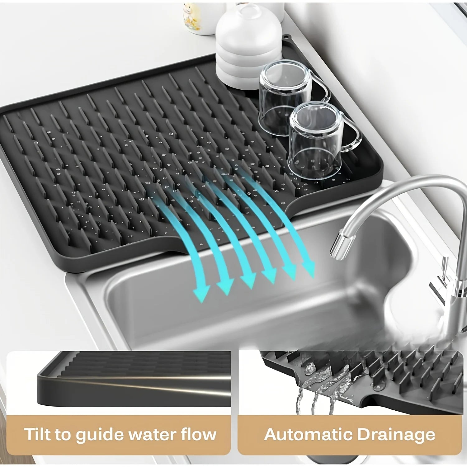 Non-Slip Silicone Sink Mat - Heat Resistant & Drain Design