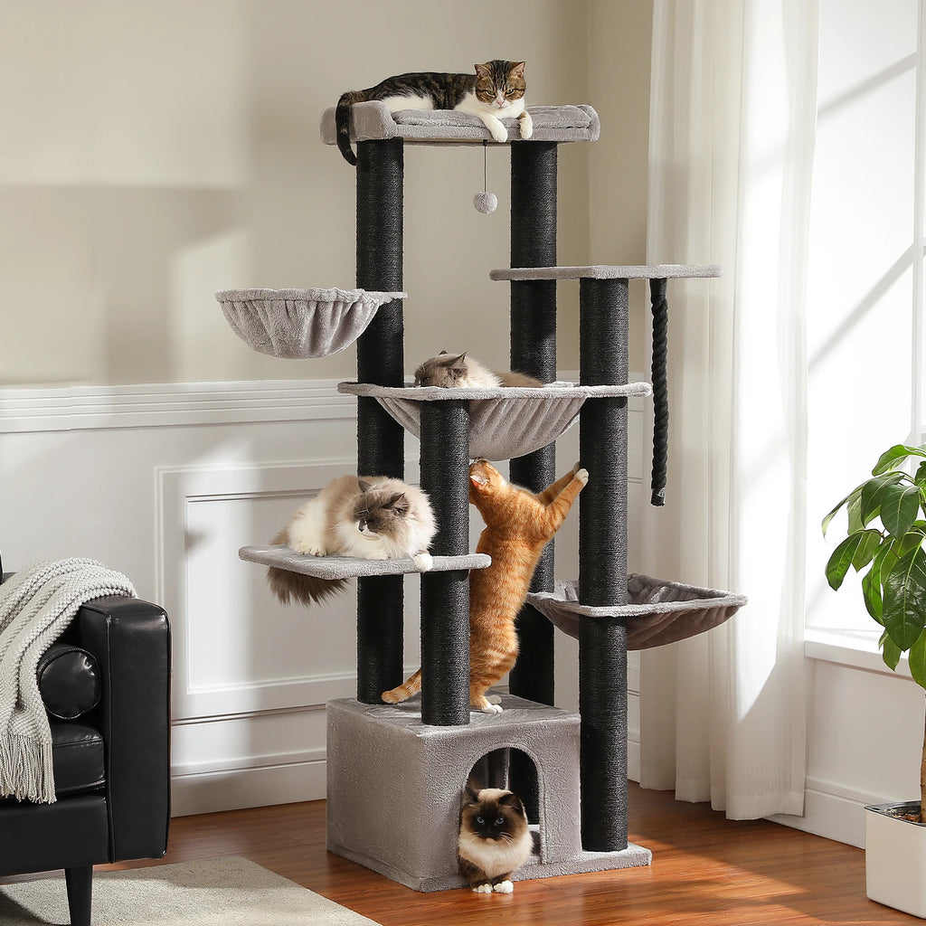 Multi-Level Cat Tree with Scratching Posts for Large Cats
