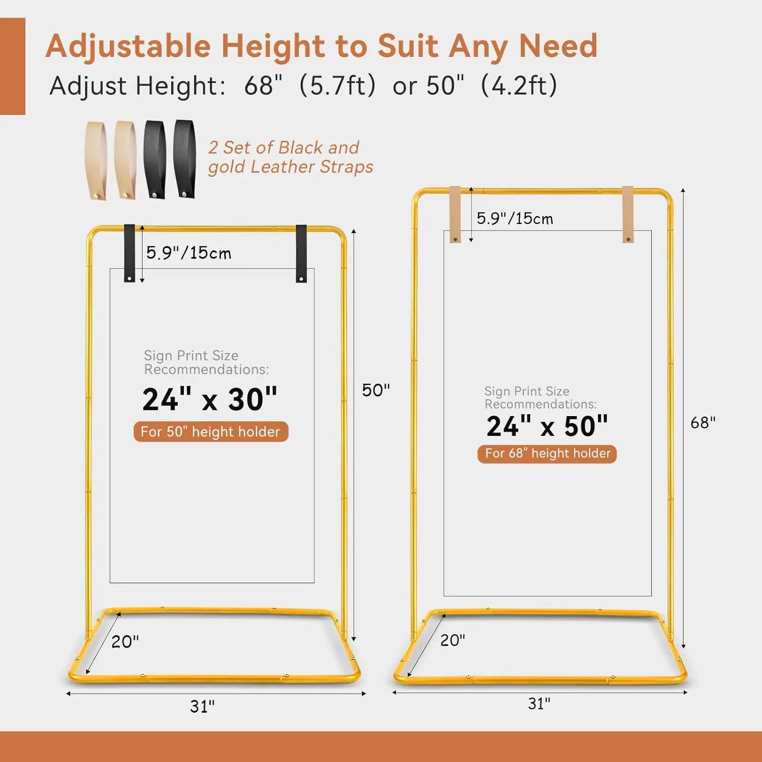 Heavy Duty Wedding Welcome Sign Stand with Leather Straps