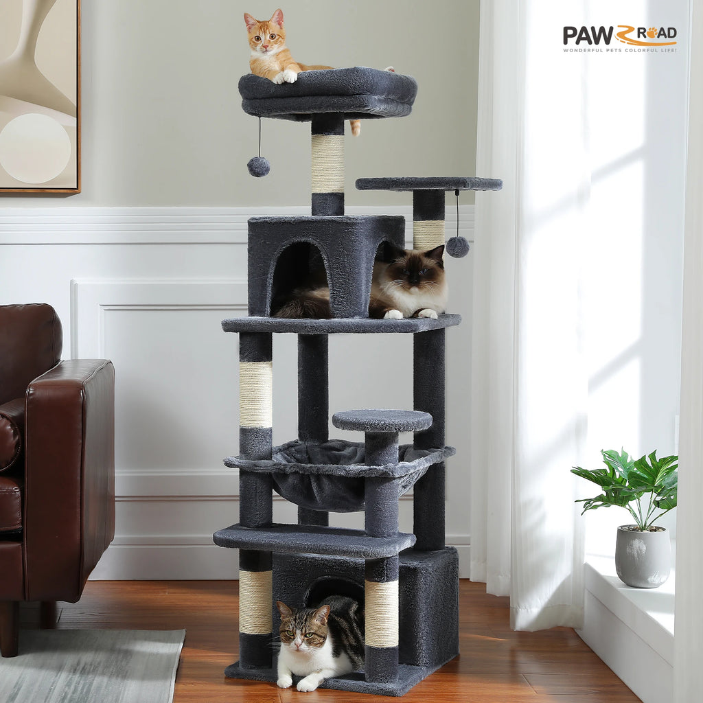 Large Cat Tree with Hammock & Scratching Posts for Indoor Cats