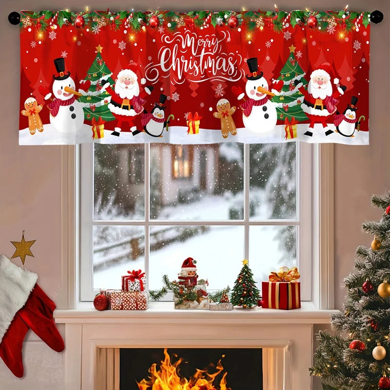 Christmas Curtain Valance - Festive Rod Pocket Window Treatment