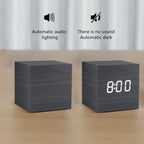 Voice Control LED Wooden Alarm Clock - USB/AAA Powered