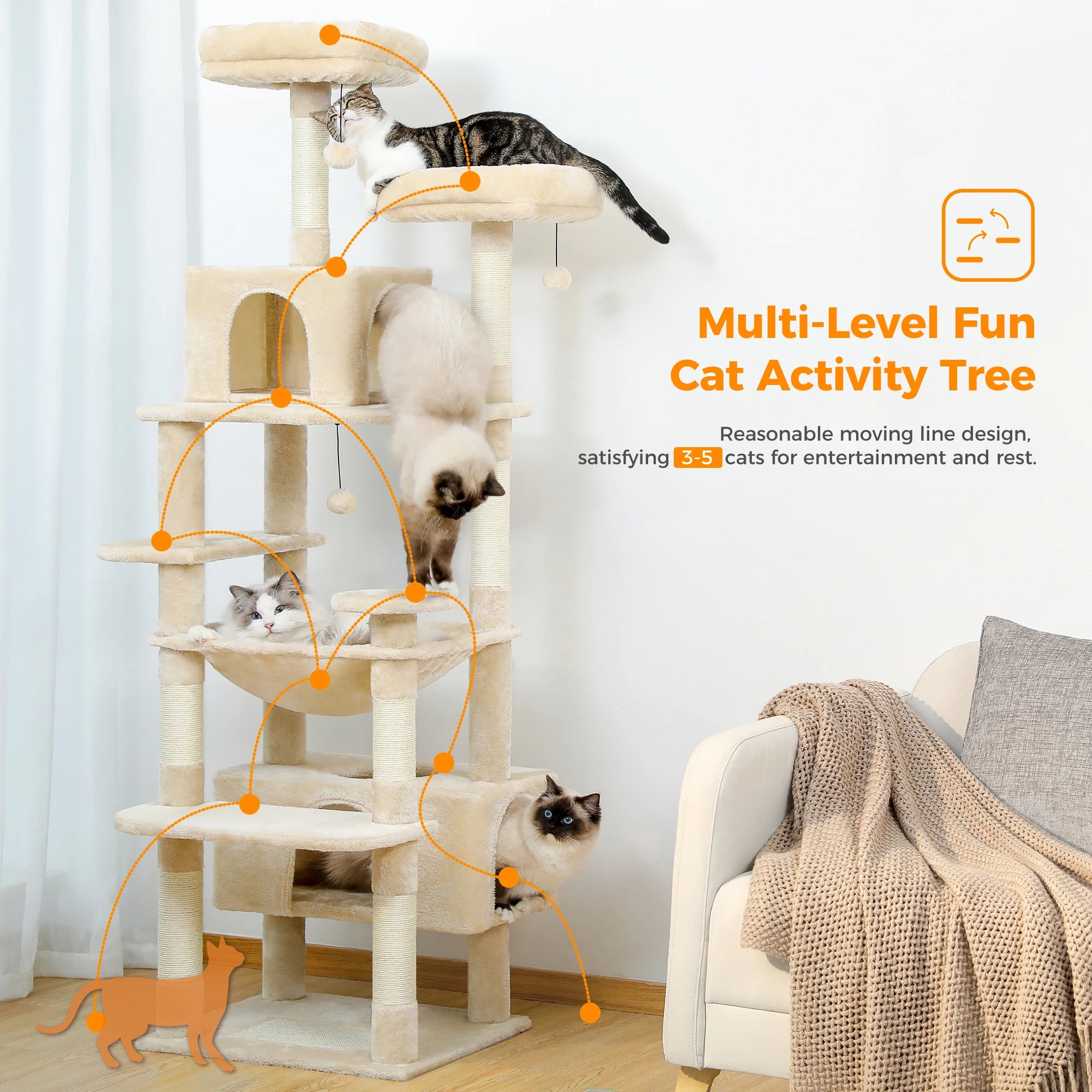 Large Cat Tree with Hammock & Scratching Posts for Indoor Cats