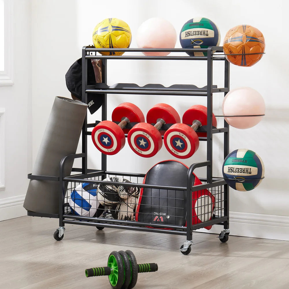 4-Tier Rolling Metal Storage Organizer for Sports Gear