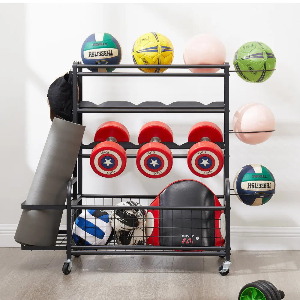 4-Tier Rolling Metal Storage Organizer for Sports Gear