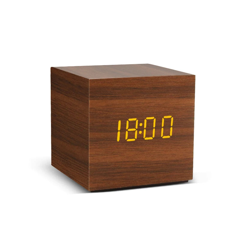 Voice Control LED Wooden Alarm Clock - USB/AAA Powered