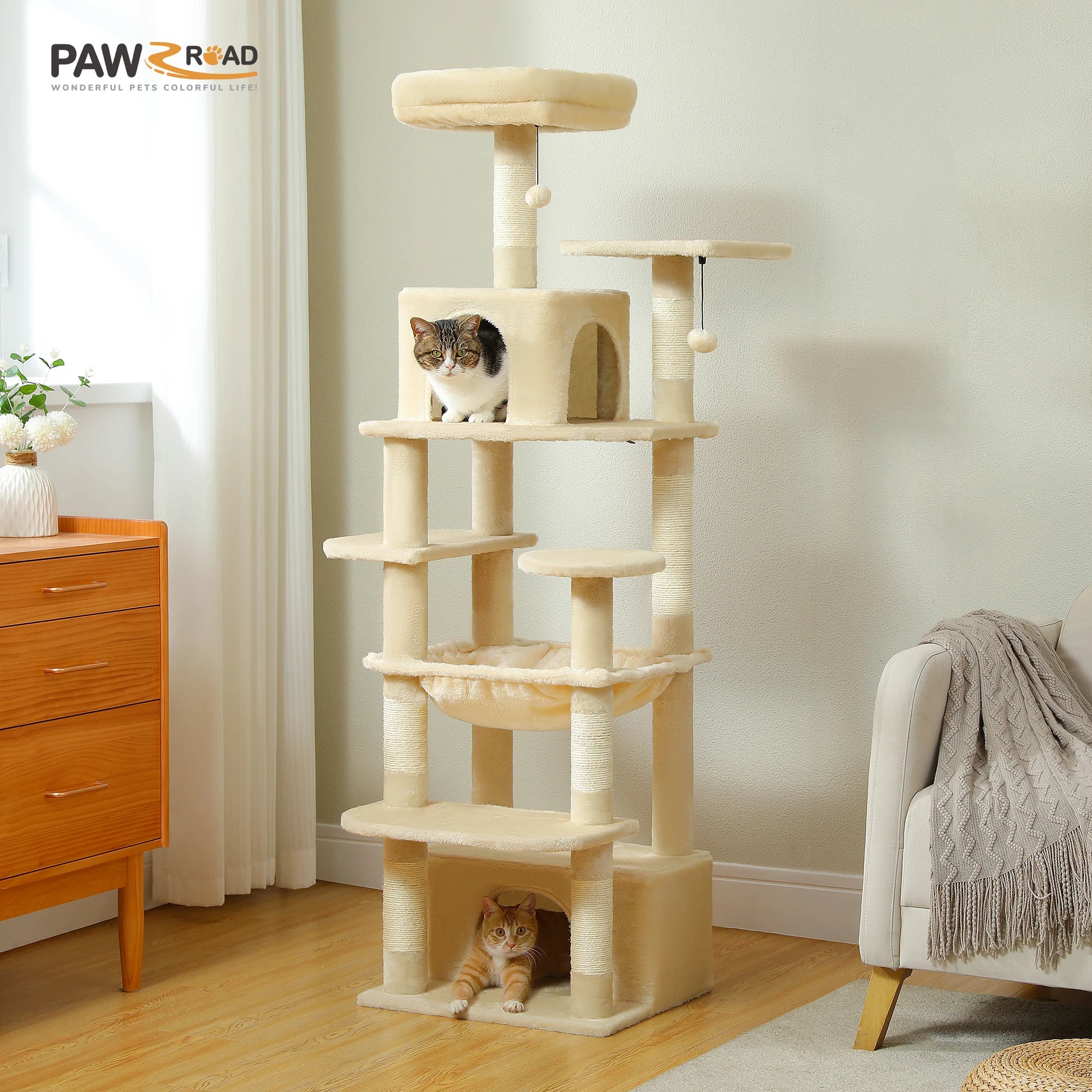 Large Cat Tree with Hammock & Scratching Posts for Indoor Cats