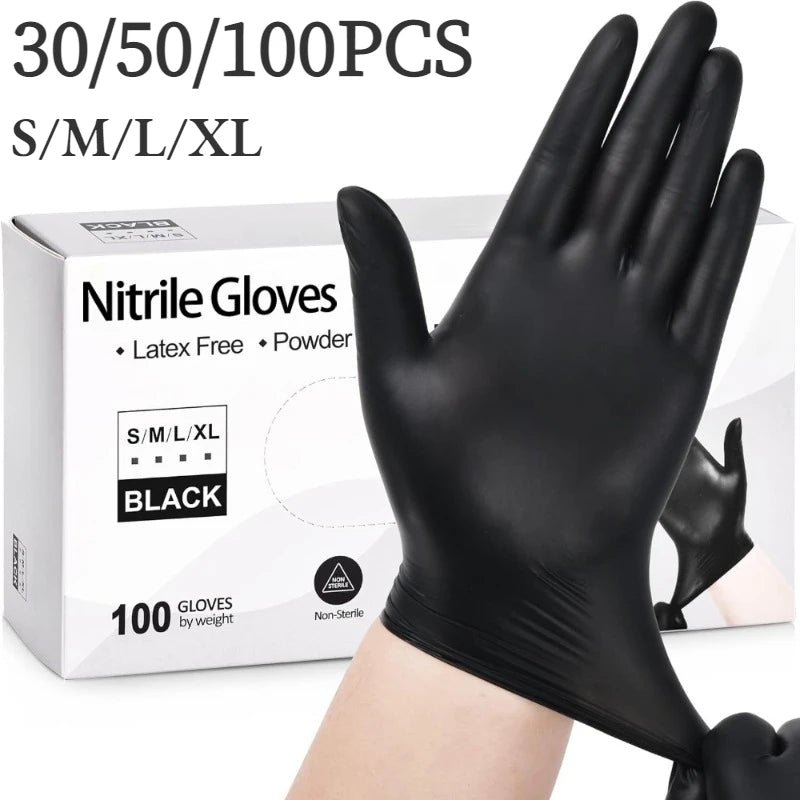 Black Nitrile Gloves for Kitchen & Bathroom Cleaning - 30/50/100PCS