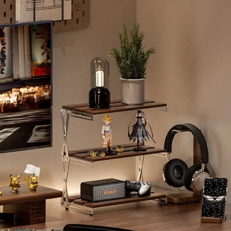 3-Tier Wooden Desk Organizer Shelf | Dorm Desk Space-Saving Holder | Aesthetic Foldable Storage Stand