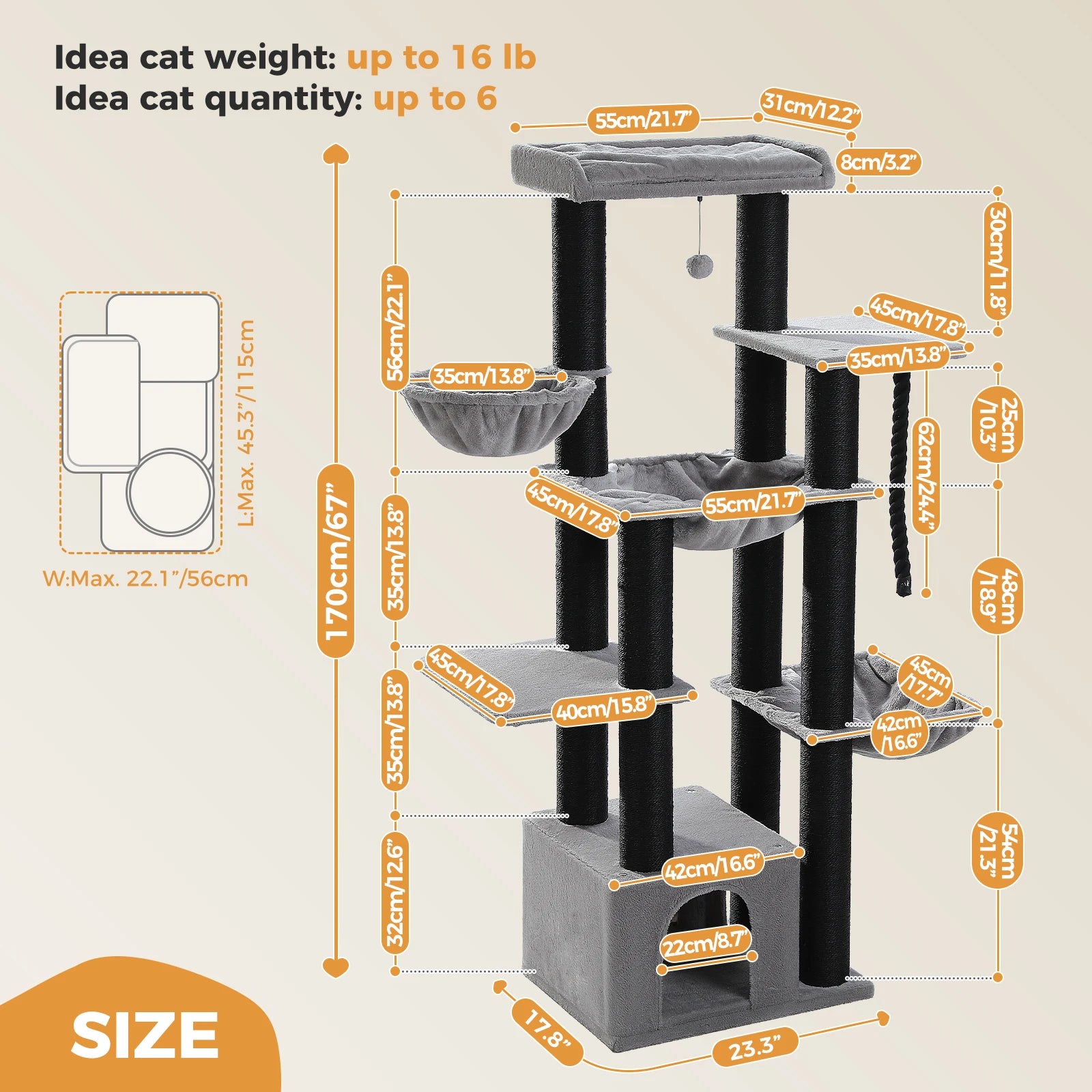 Multi-Level Cat Tree with Scratching Posts for Large Cats