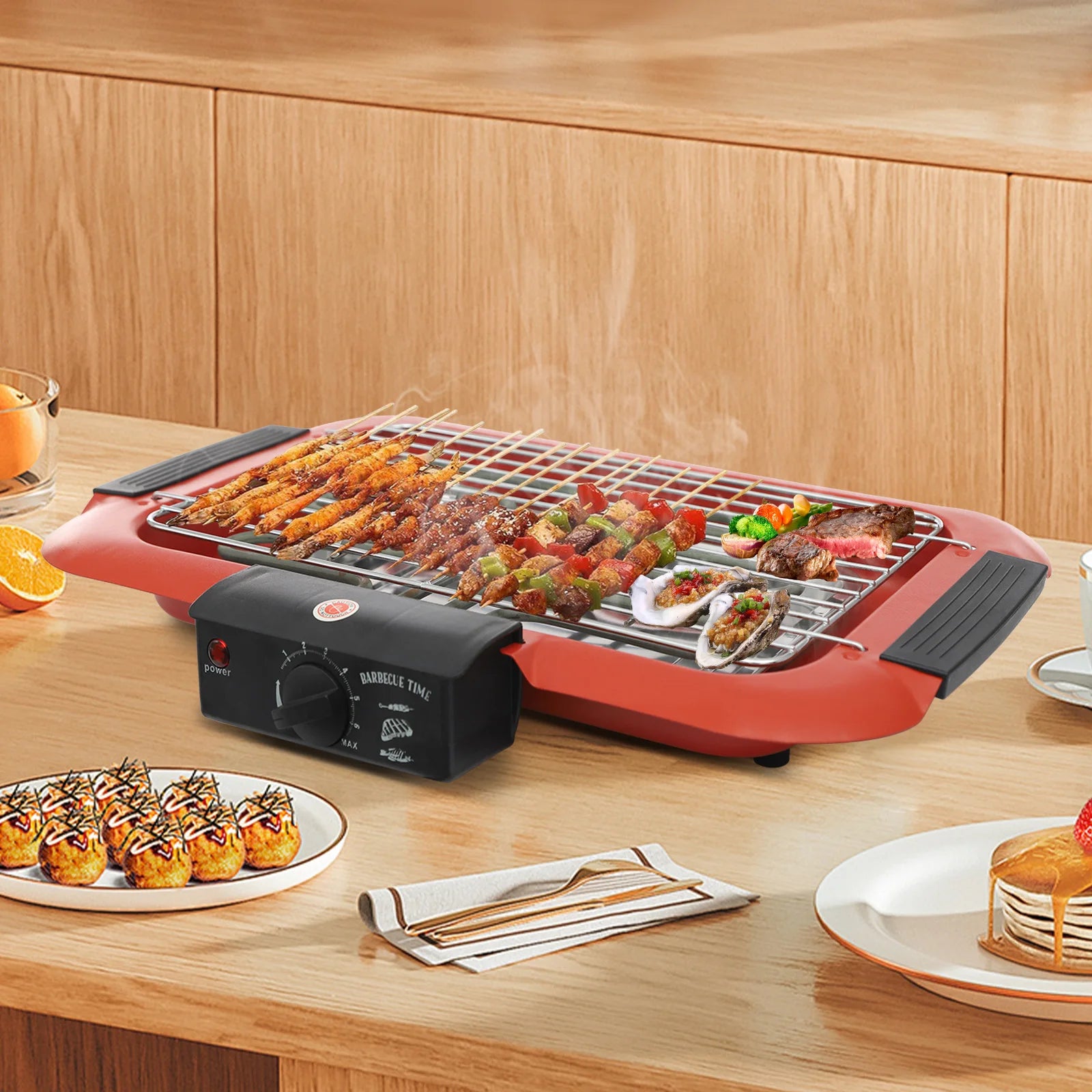 Stainless Steel Electric Table Grill with Adjustable Temp