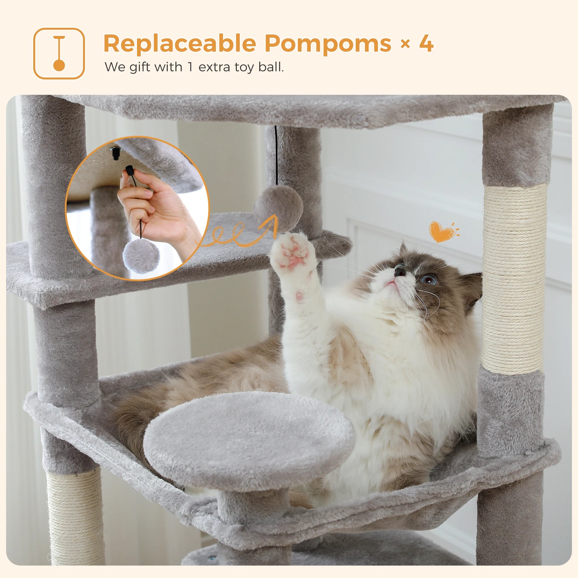 Large Cat Tree with Hammock & Scratching Posts for Indoor Cats