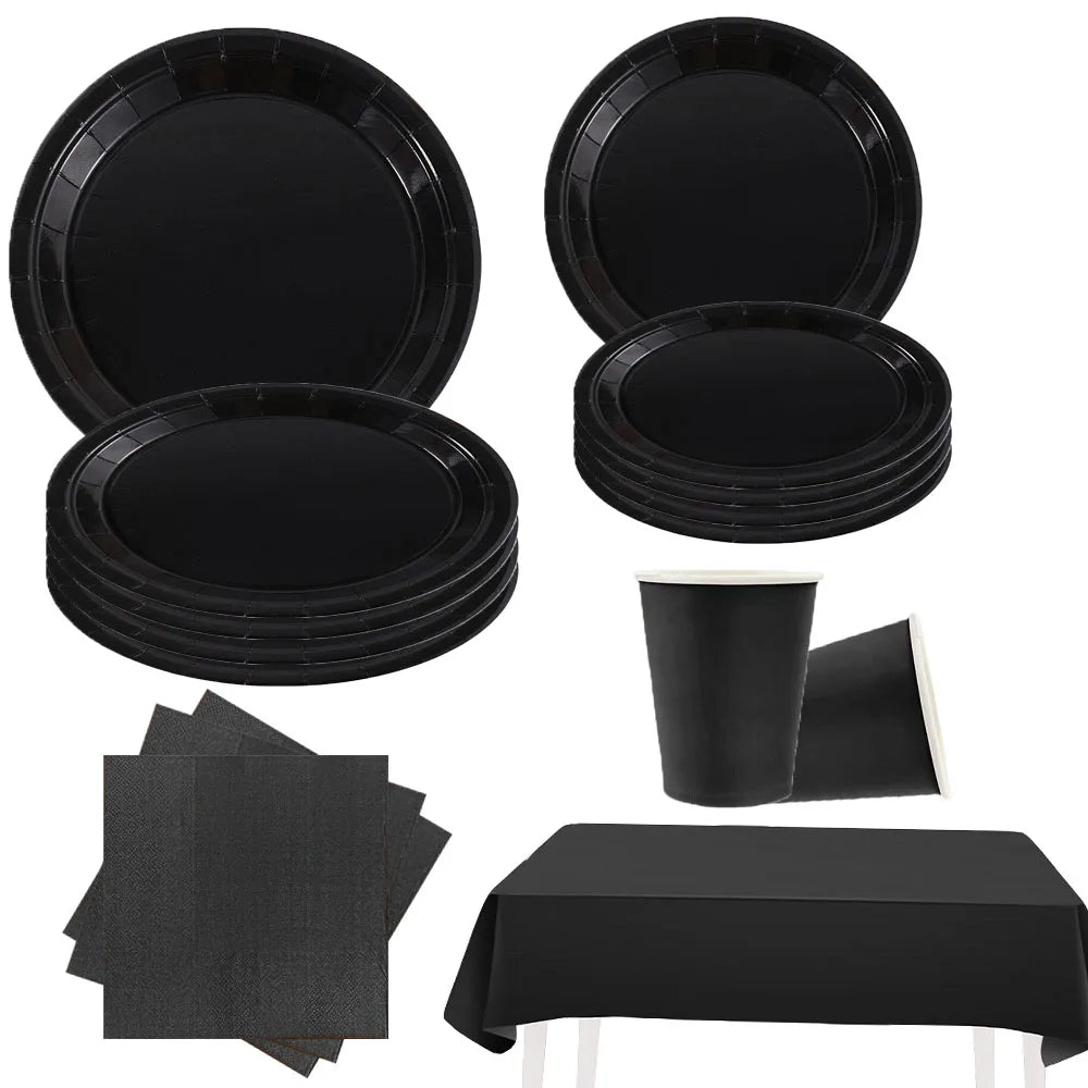 Elegant Black Disposable Tableware Set for Parties