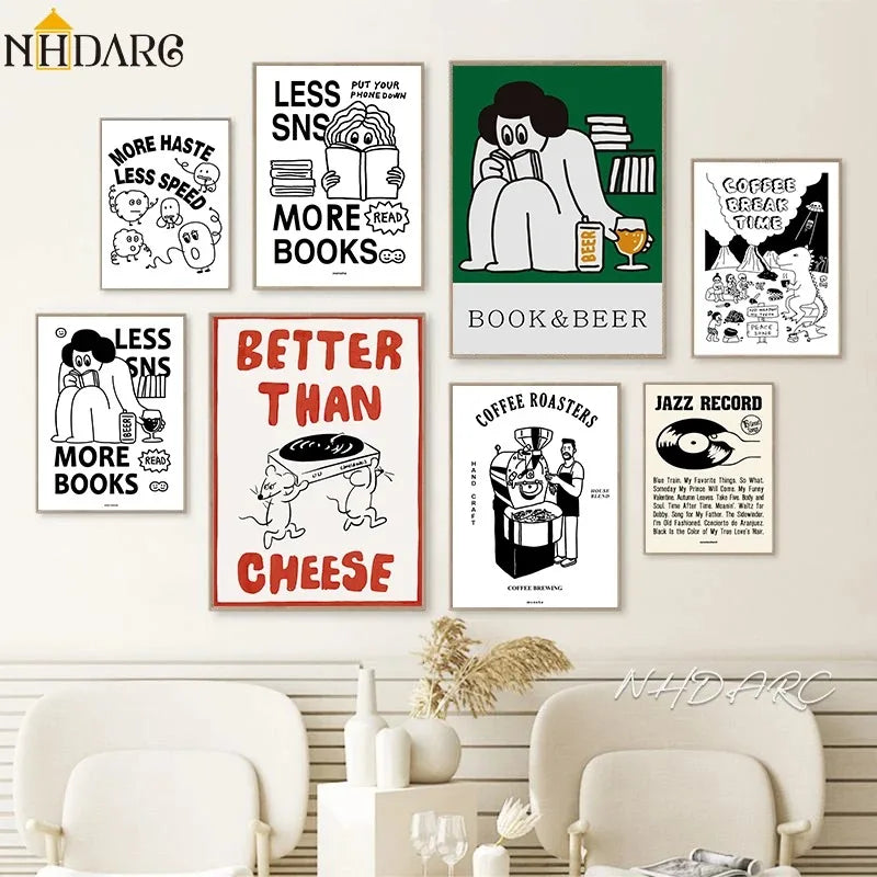 Cartoon Canvas Poster - Better Than Cheese, Coffee Time, Book & Beer
