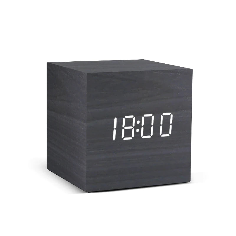 Voice Control LED Wooden Alarm Clock - USB/AAA Powered
