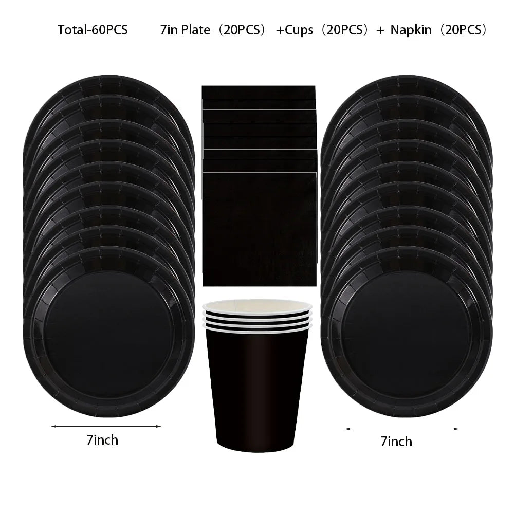 Elegant Black Disposable Tableware Set for Parties