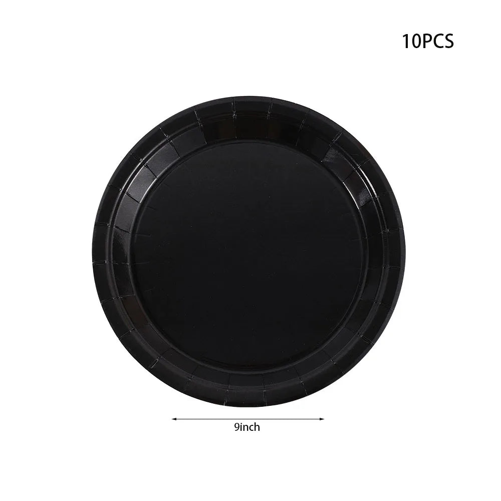 Elegant Black Disposable Tableware Set for Parties