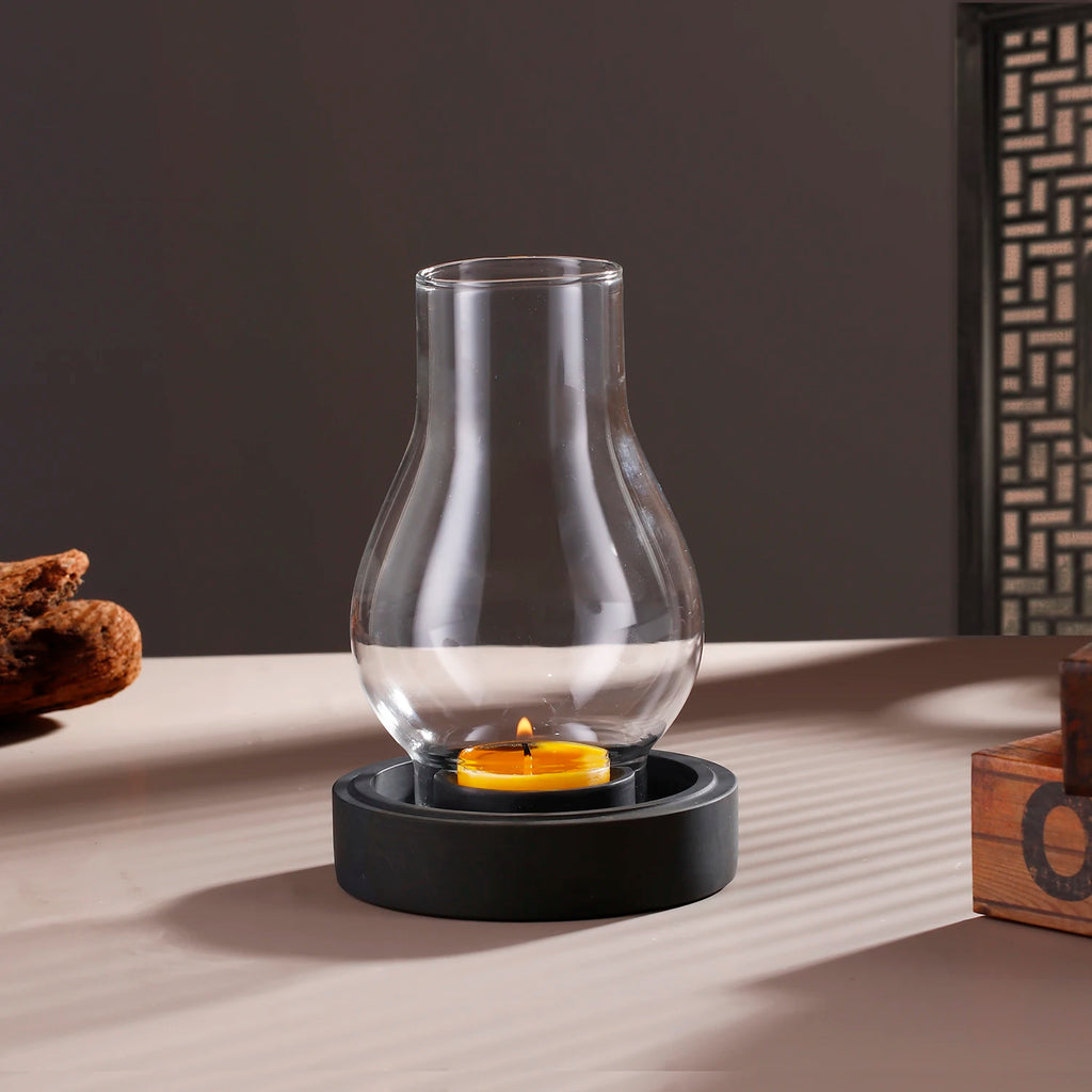 Stylish Glass Candlestick Holders with Stone Base - Perfect for Home & Weddings