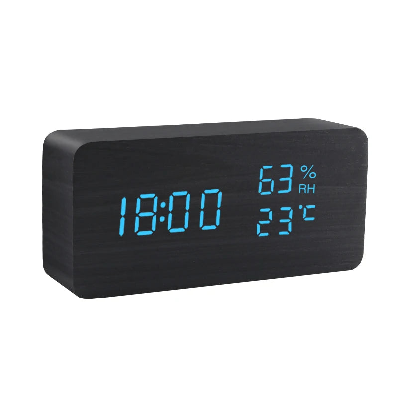 Voice Control LED Wooden Alarm Clock - USB/AAA Powered