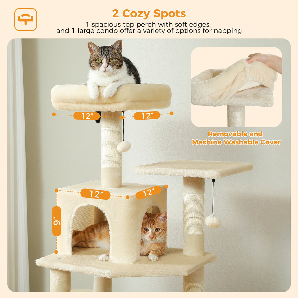 Large Cat Tree with Hammock & Scratching Posts for Indoor Cats