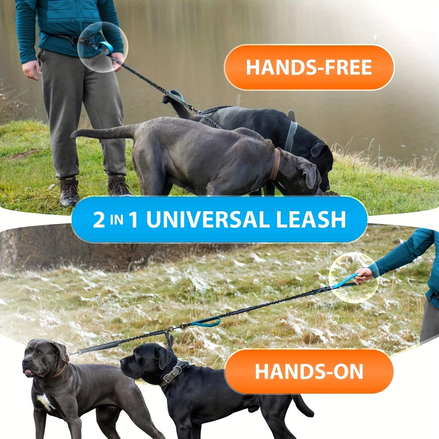 2in1 Reflective Double Dog Leash for Medium and Large Dogs