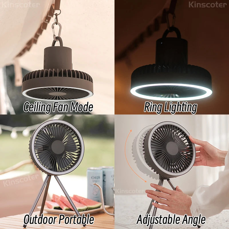 10,000mAh Portable Camping Fan with LED Light & Power Bank