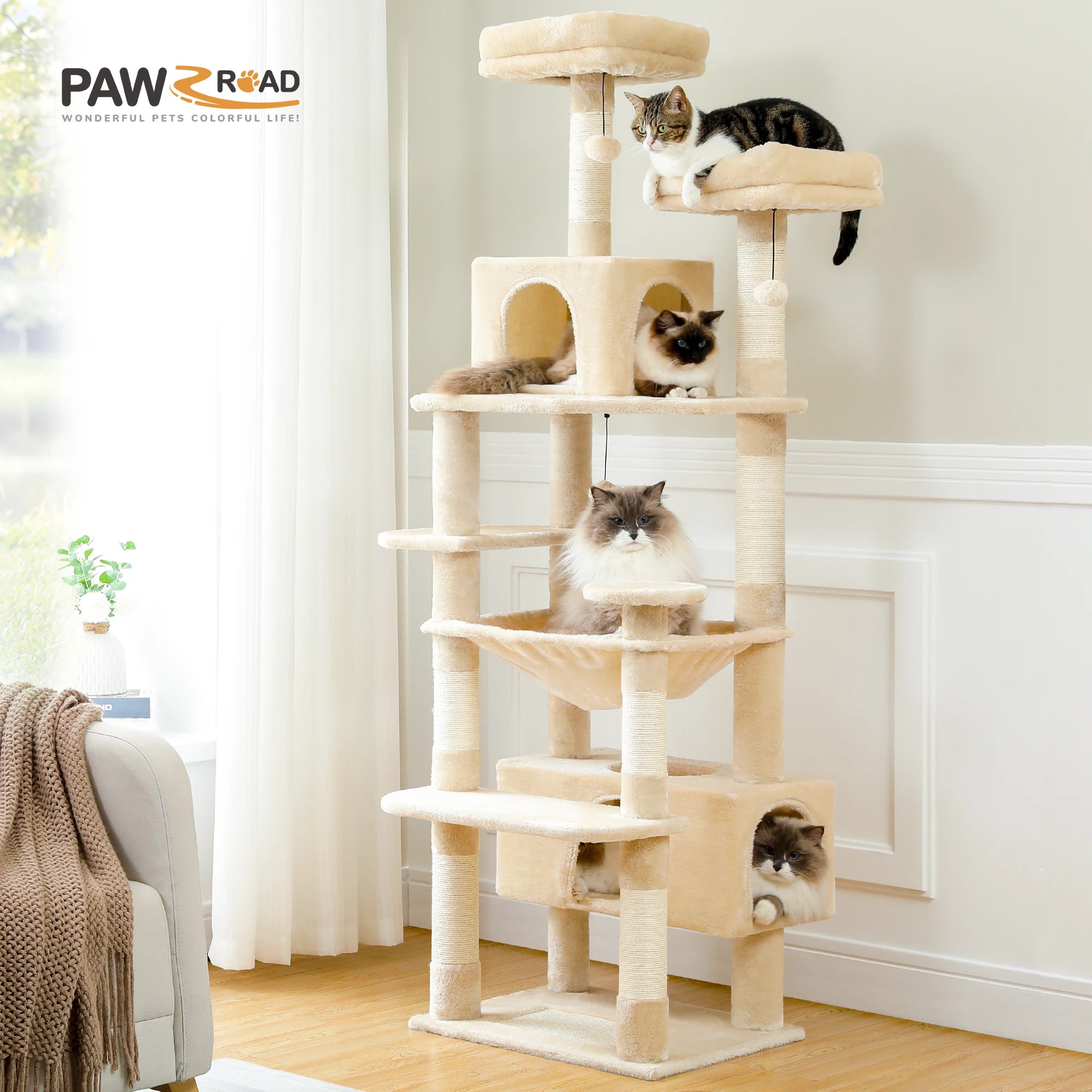 Large Cat Tree with Hammock & Scratching Posts for Indoor Cats