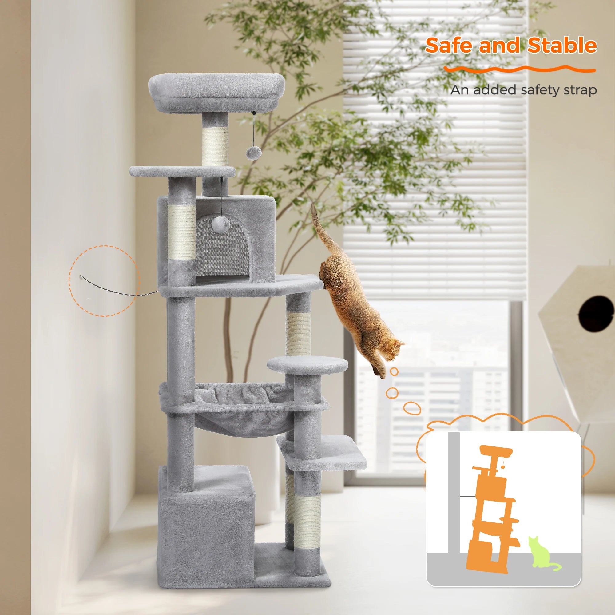 Large Cat Tree with Hammock & Scratching Posts for Indoor Cats
