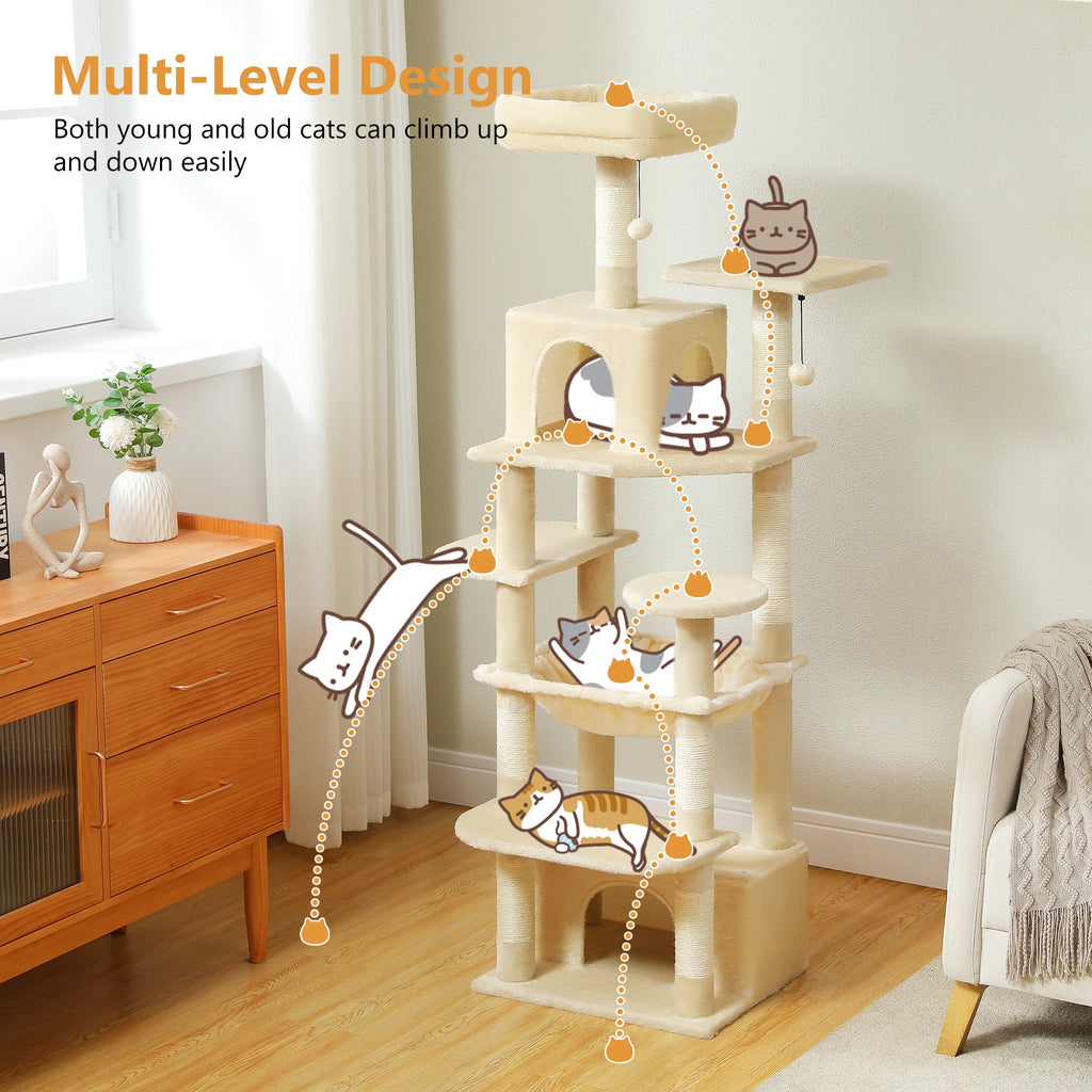 Large Cat Tree with Hammock & Scratching Posts for Indoor Cats
