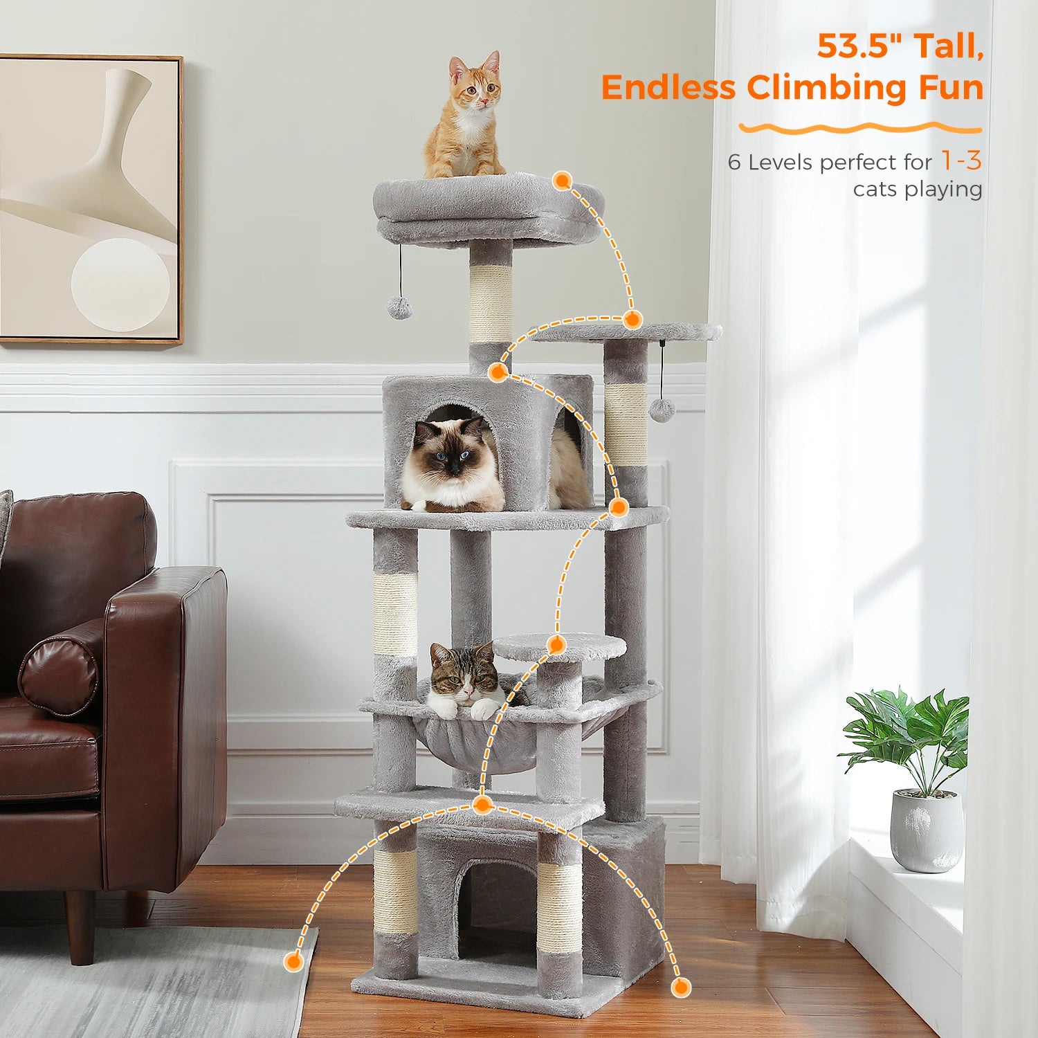 Large Cat Tree with Hammock & Scratching Posts for Indoor Cats