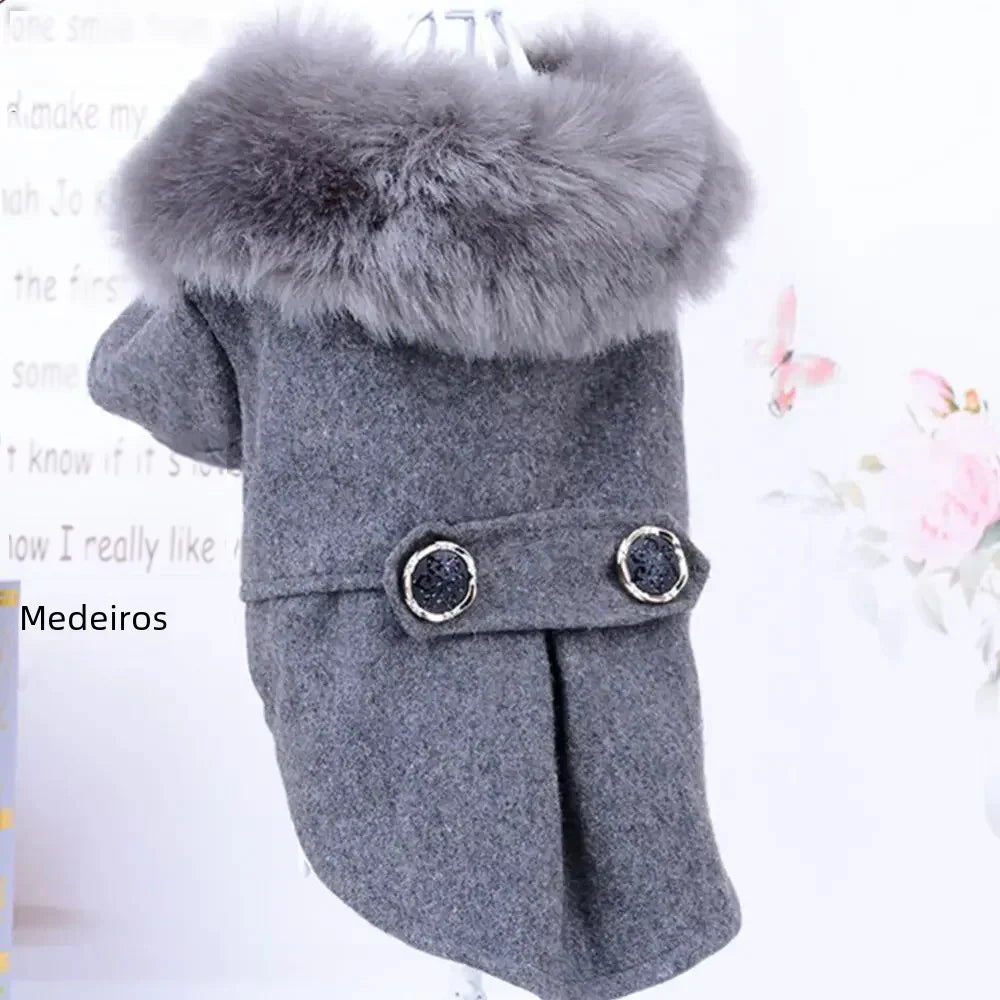 Warm Winter Dog Coat with Fur Collar for Small Dogs