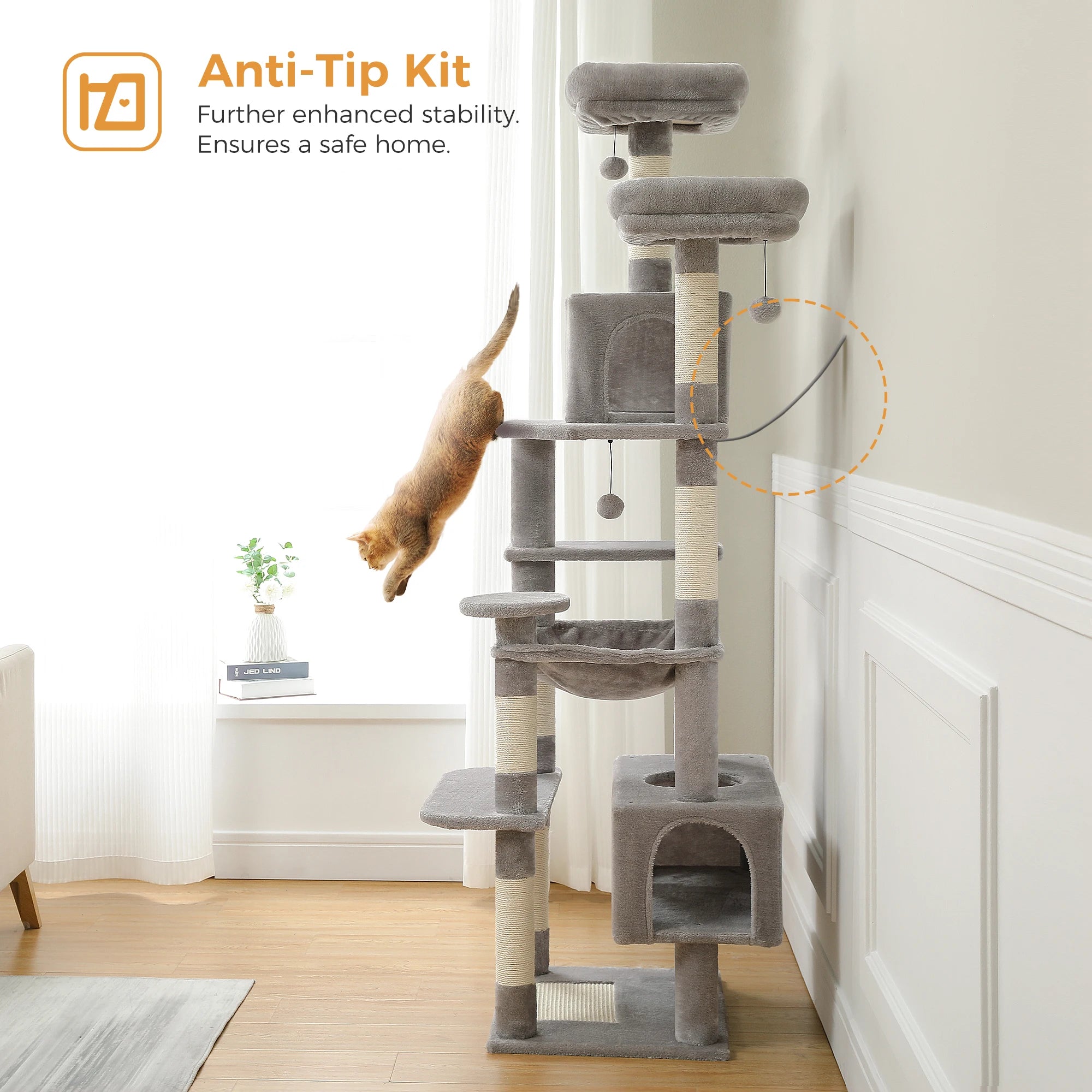 Large Cat Tree with Hammock & Scratching Posts for Indoor Cats