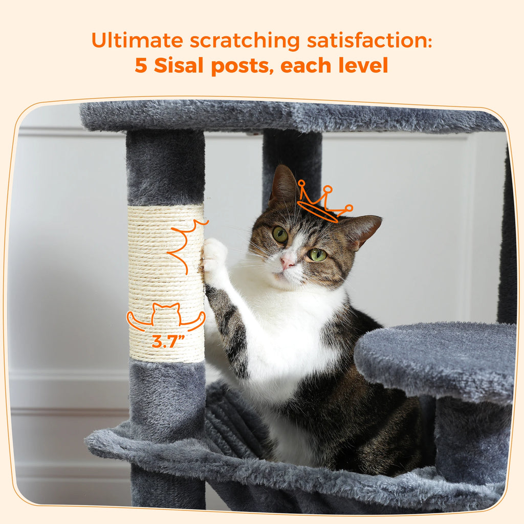 Large Cat Tree with Hammock & Scratching Posts for Indoor Cats