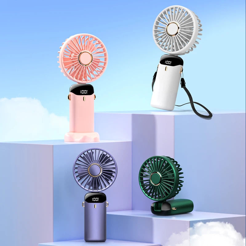 Portable Rechargeable Mini USB Fan with Phone Stand - 5 Speeds