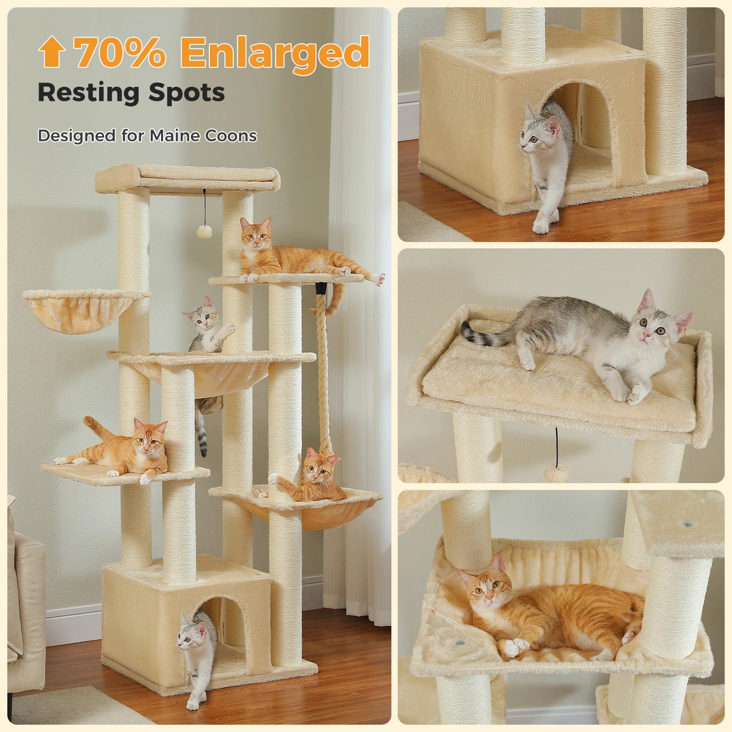 Multi-Level Cat Tree with Scratching Posts for Large Cats