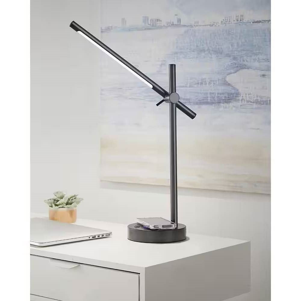 Modern LED Desk Light Table Lamp with Wireless Cell Charging Pad in Black-2