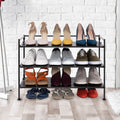 3-Tier Metal Espresso Brown Woodgrain Resin Foldable Stackable Shoe Rack-0