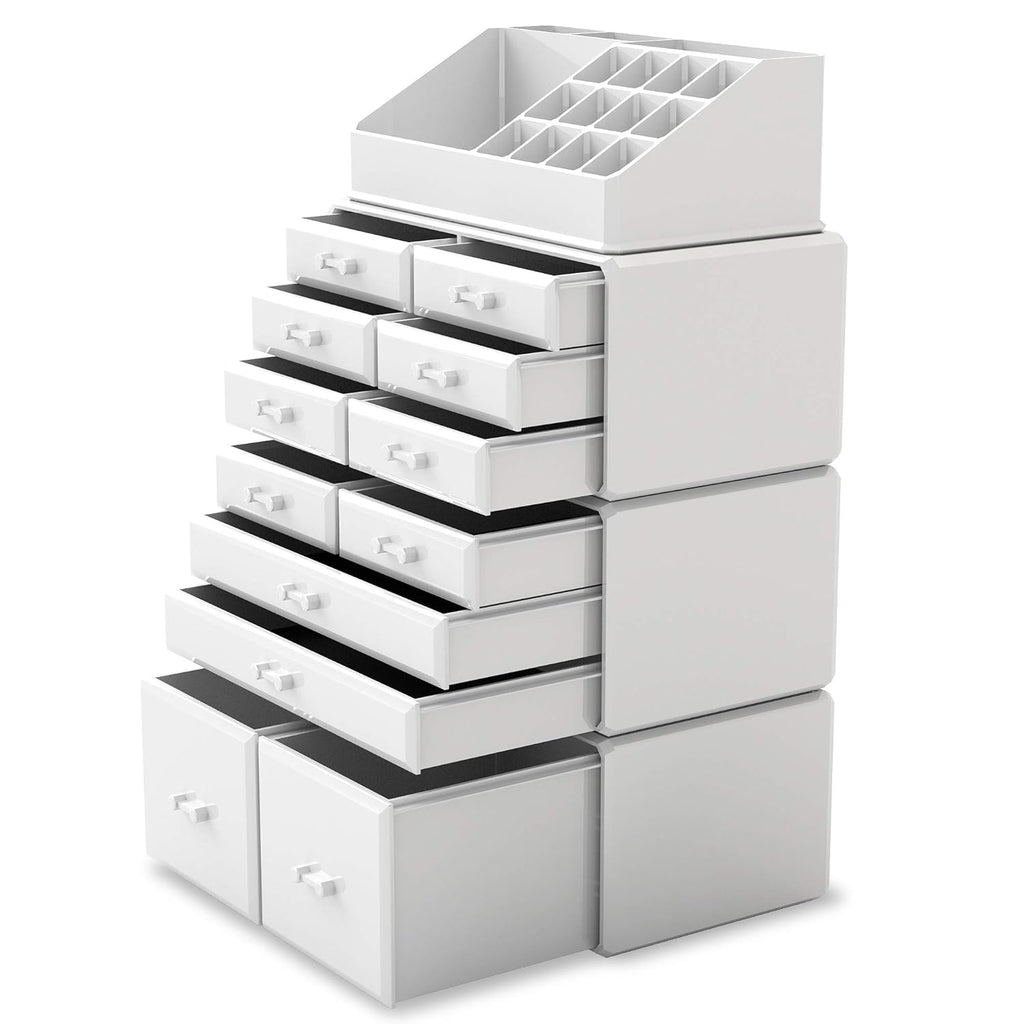 Makeup Cosmetic Organizer Storage Drawers Display Boxes Case with 12 Drawers (White)
