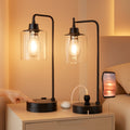 Industrial Touch Table Lamps Bundle Black 3 Way Dimmable USB-0