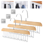 3 Pack Belt and Bra Hangers with Hooks,Space Saving Bra Hangers for Closet and Laundry,360 Degree Rotating Wooden Tie Hanger with 8 Hooks for Tank Top,Jeans,Scarf(Nature)