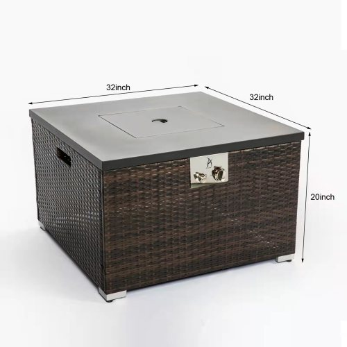 Square Outdoor Gas Fire Pit Table - Dark Brown Wicker