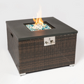 Square Outdoor Gas Fire Pit Table - Dark Brown Wicker