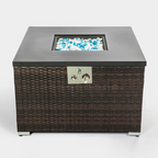 Square Outdoor Gas Fire Pit Table - Dark Brown Wicker